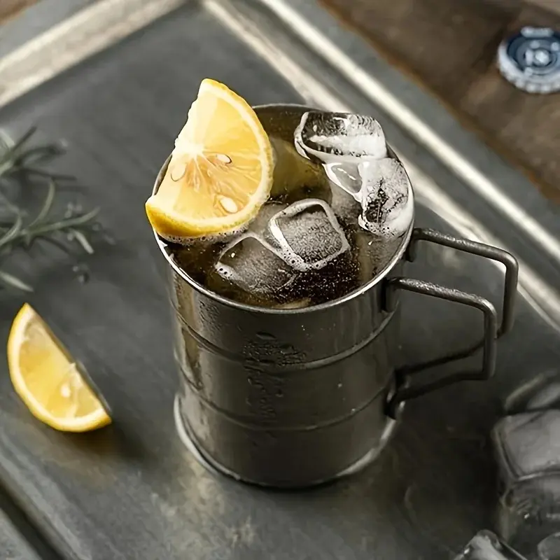 Retro Stainless Steel Beer Mug With Handle Straw Camping Travel Coffee Mugs Water Cup Drinkware for Hiking Fishing Picnic