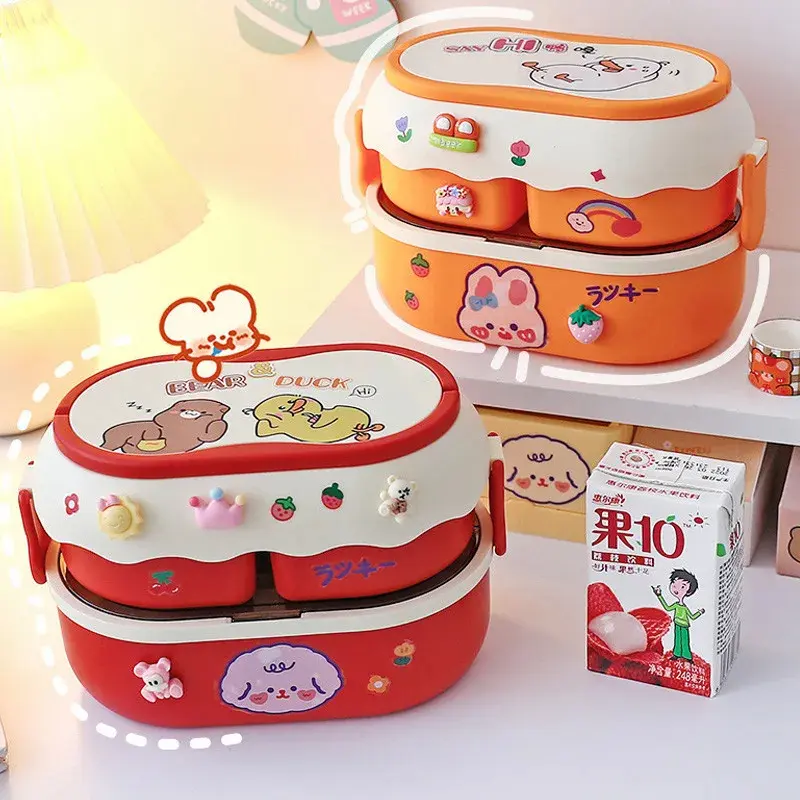 Kawaii Portable Lunch Box For Girls School Kids Plastic Picnic Bento Box Microwave Food Box With Compartments Storage Containers