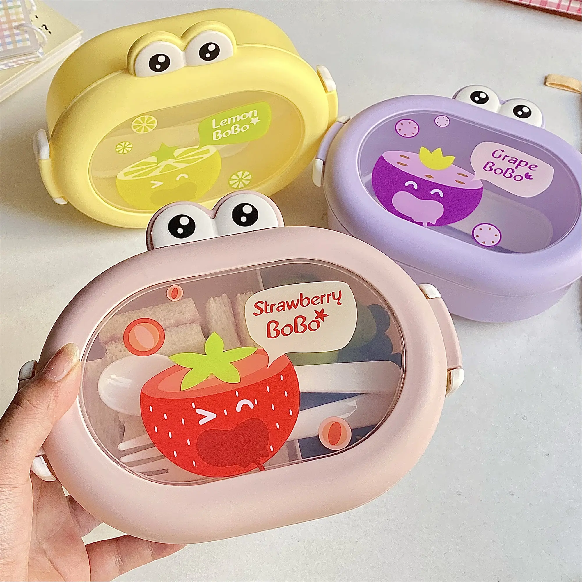 Bento Lunch Box for Kids Kawaii Cartoon Students Cute Frog Sandwich Snack Food Box Fruit Container Portable Picnic Fresh Box