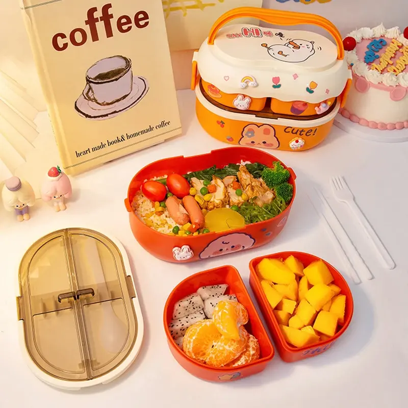 Kawaii Portable Lunch Box For Girls School Kids Plastic Picnic Bento Box Microwave Food Box With Compartments Storage Containers