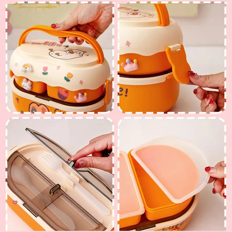 Kawaii Portable Lunch Box For Girls School Kids Plastic Picnic Bento Box Microwave Food Box With Compartments Storage Containers