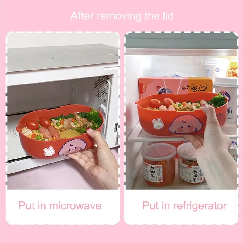 Kawaii Portable Lunch Box For Girls School Kids Plastic Picnic Bento Box Microwave Food Box With Compartments Storage Containers