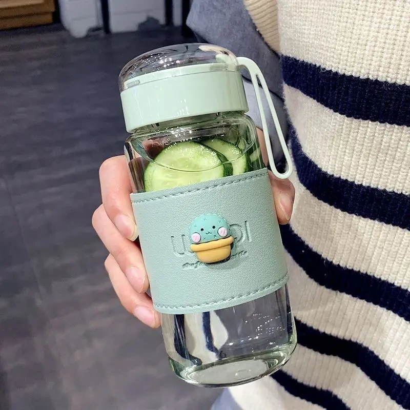 Japanese Style Fashion Glass Bottle 480ml wtaer Bottle With Tea Infuser Insulation Sleeve High Temperature Drinking Bottles Milk