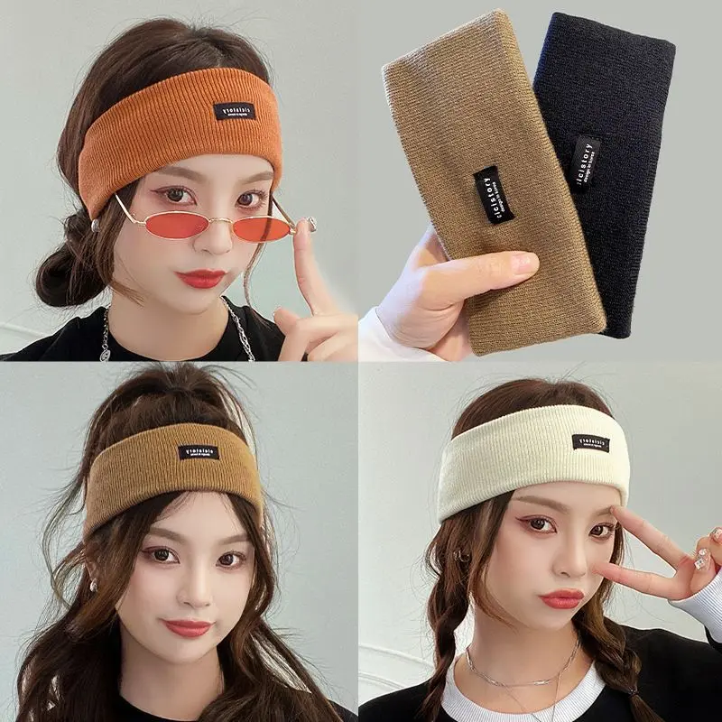 Women Winter Broadside Headband Solid Color Knitted Warm Headwrap Girls Punk Elastic Sports Hair Bands for Hair Accessories