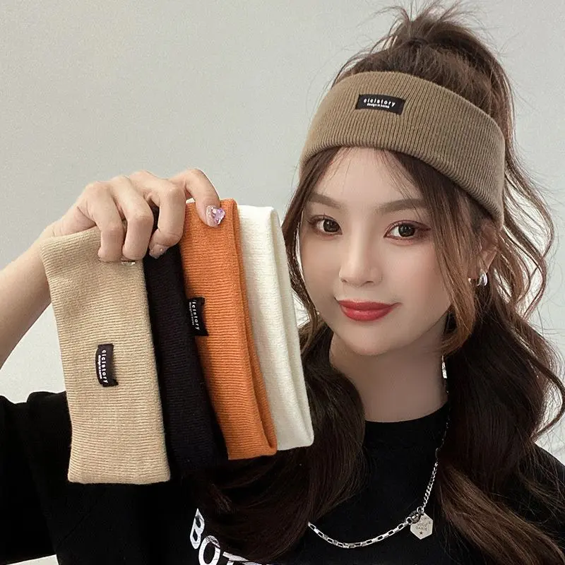 Women Winter Broadside Headband Solid Color Knitted Warm Headwrap Girls Punk Elastic Sports Hair Bands for Hair Accessories