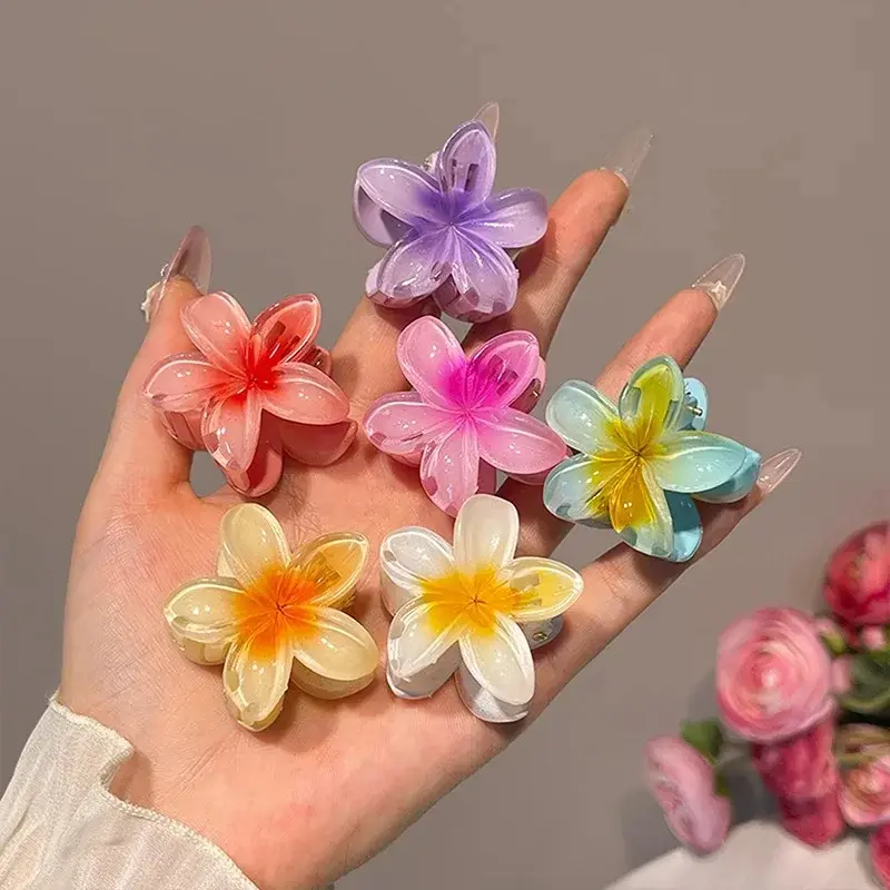 Gradient 8cm Large Flower Acrylic Hair Clip for Women Sweet Hairpins Hair Claws Crab Clamp Barrettes Hawaiian Hair Accessories