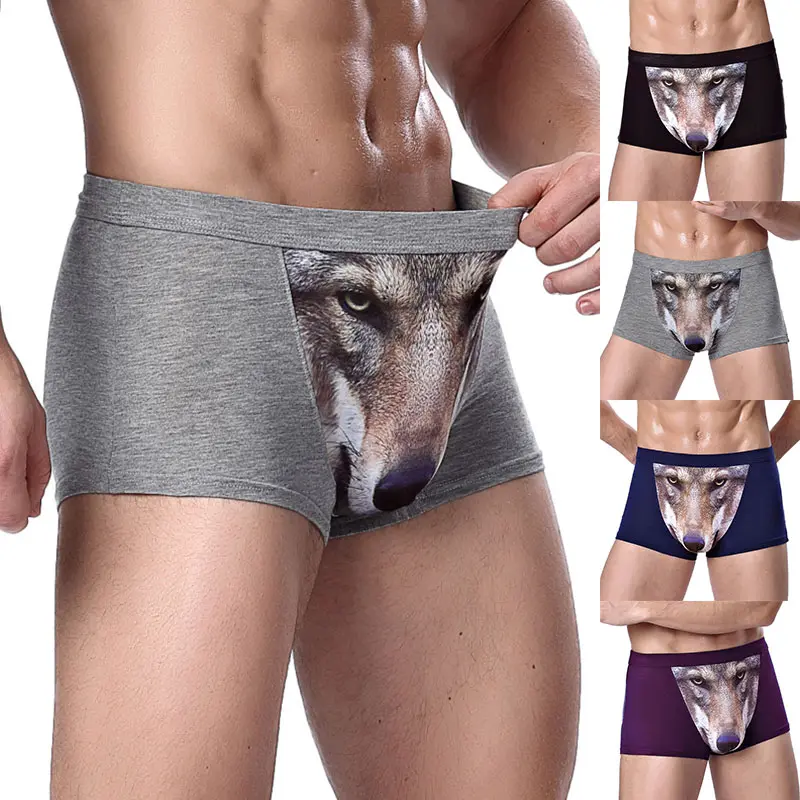 3D Pouch Underpants Men Modal Male Underwear Wolf Boxer Man Gay Funny Panties Shorts Cartoon Anime Mens Boxers Big Sizes
