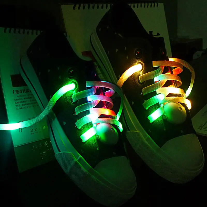 2Pcs LED Sport Luminous Shoelaces Glow Shoe Strings Round Flash Light Shoelaces Batteries No Tie Lazy Shoe Laces Party Decor