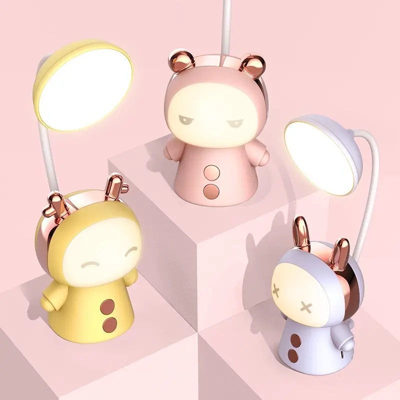 Portable Cute Desk Lamp Usb Rechargeable Dimmable Study Table Lamp Bedside Led Night Light for Reading Work Kids Birthday Gift