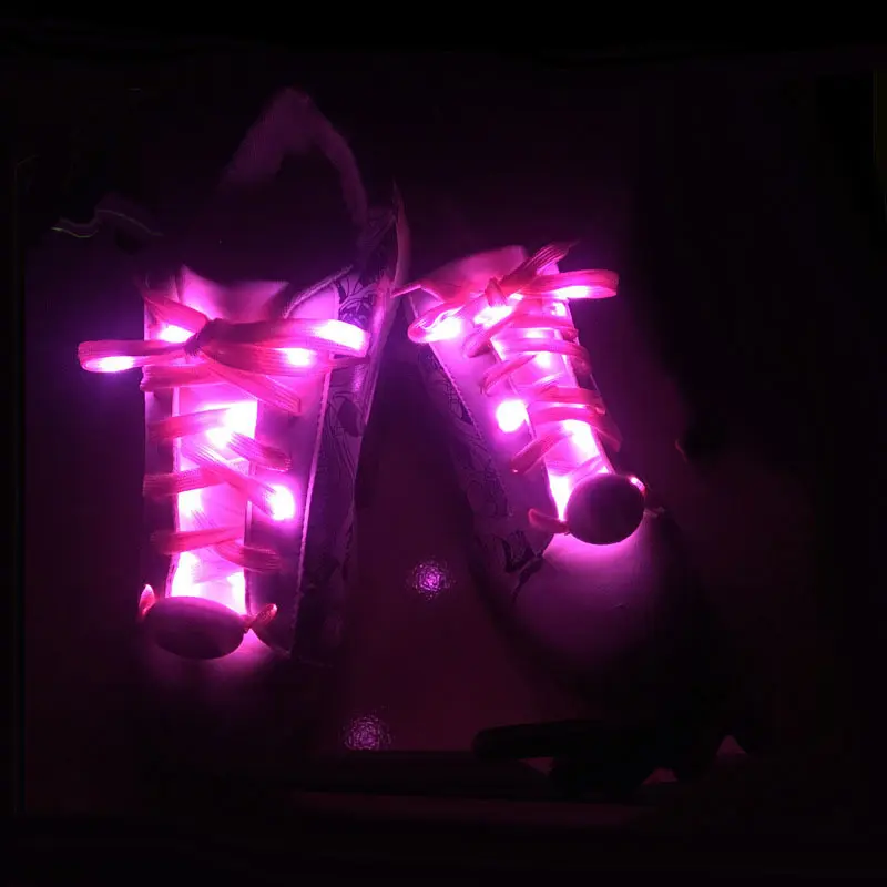 2Pcs LED Sport Luminous Shoelaces Glow Shoe Strings Round Flash Light Shoelaces Batteries No Tie Lazy Shoe Laces Party Decor