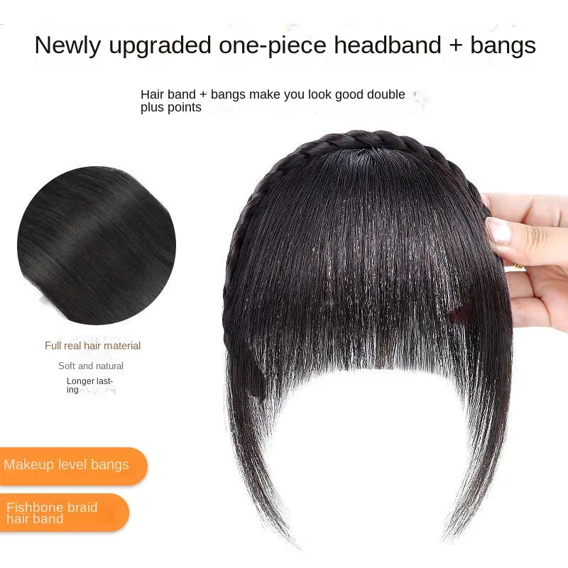 Air Bangs Wig Female Real Hair Braid Hair Hoop All-in-one Natural Forehead Top Hair Replacement Fake Hair Patch Headband