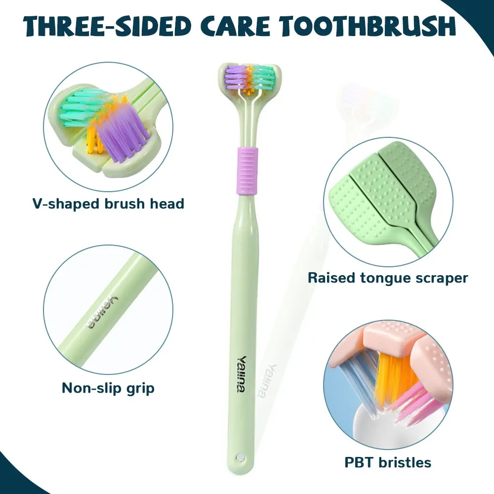 360° 3-in-1 Toothbrush Soft High Quality Three Head Toothbrush PBT Bristle Teeth Whitening Teethbrushes Adult Dental Oral Care