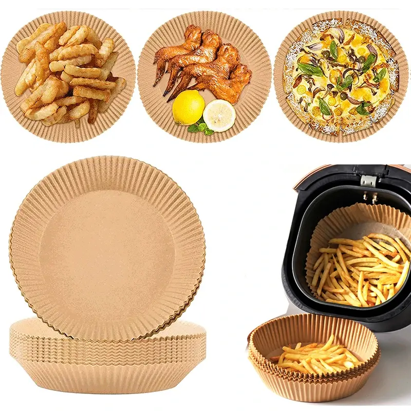 100 Pcs 16cm/20cm Air Fryer Disposable Paper Liner Non-Stick Barbecue Plate Round Oven Pan Pad for Air Fryer Micro-Wave