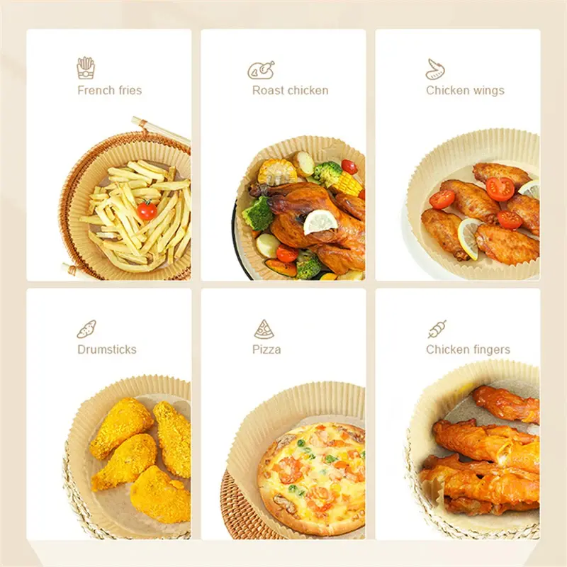 100 Pcs 16cm/20cm Air Fryer Disposable Paper Liner Non-Stick Barbecue Plate Round Oven Pan Pad for Air Fryer Micro-Wave