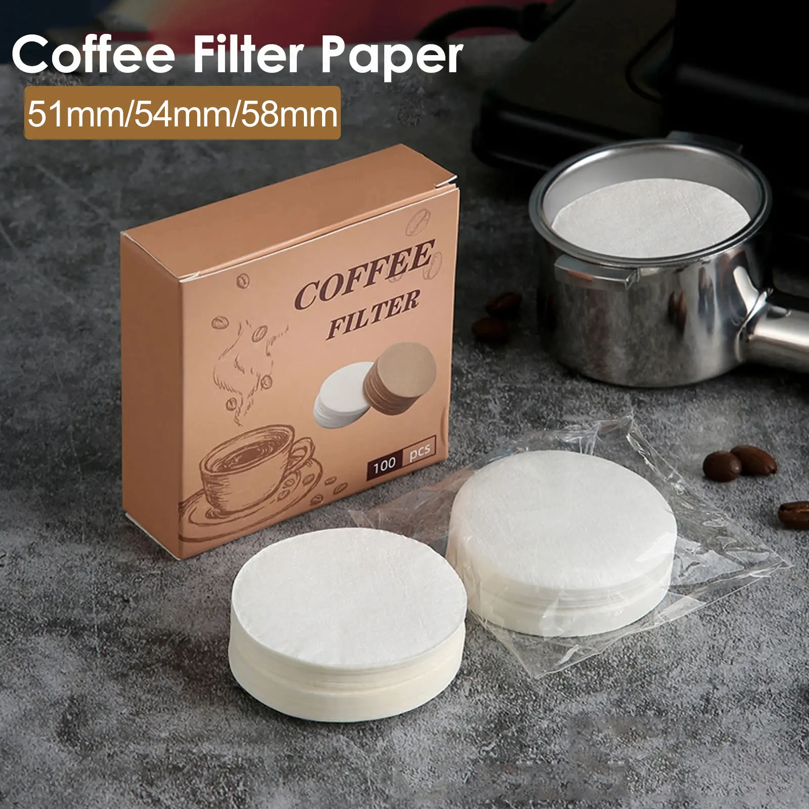 200Pcs Coffee Filter Paper 51mm/54mm/58mm Home Handle Special Powder Bowl Filter Paper Secondary Water Filter Paper Coffee Tools
