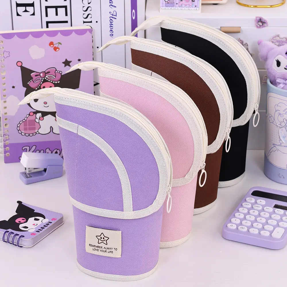 Stand Up Pen Bag Student Stationery Marker Pouch Pencil Holder School Supplies Corduroy Organizer Case Gift for Girls Boy