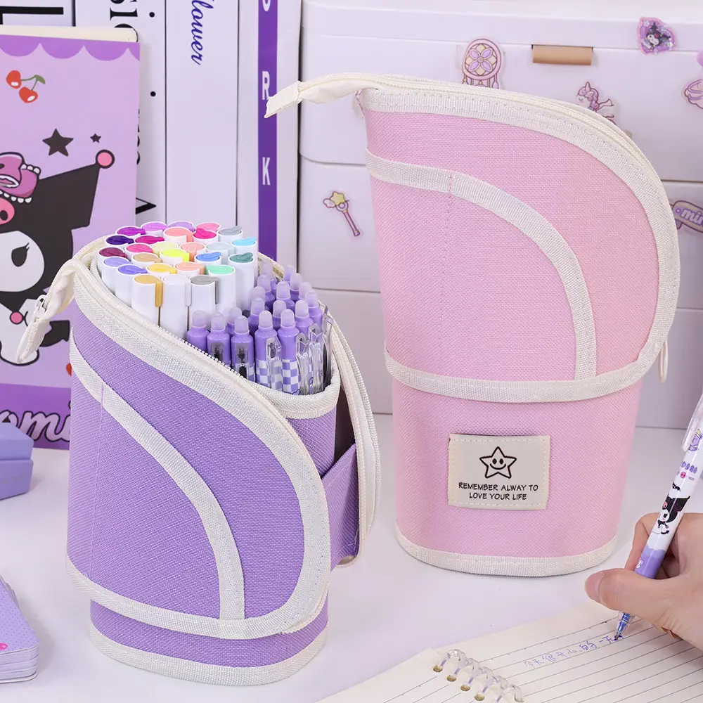Stand Up Pen Bag Student Stationery Marker Pouch Pencil Holder School Supplies Corduroy Organizer Case Gift for Girls Boy