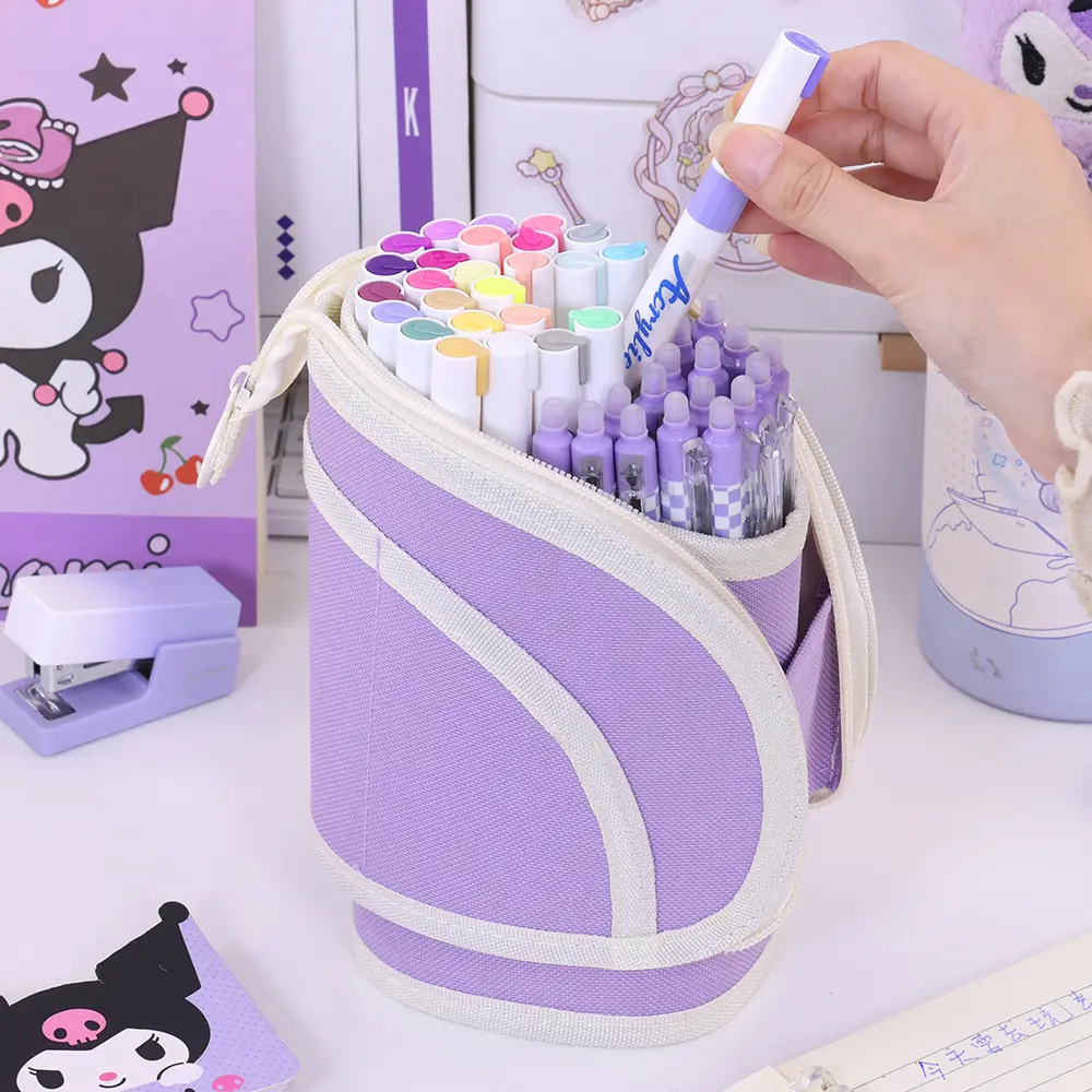 Stand Up Pen Bag Student Stationery Marker Pouch Pencil Holder School Supplies Corduroy Organizer Case Gift for Girls Boy
