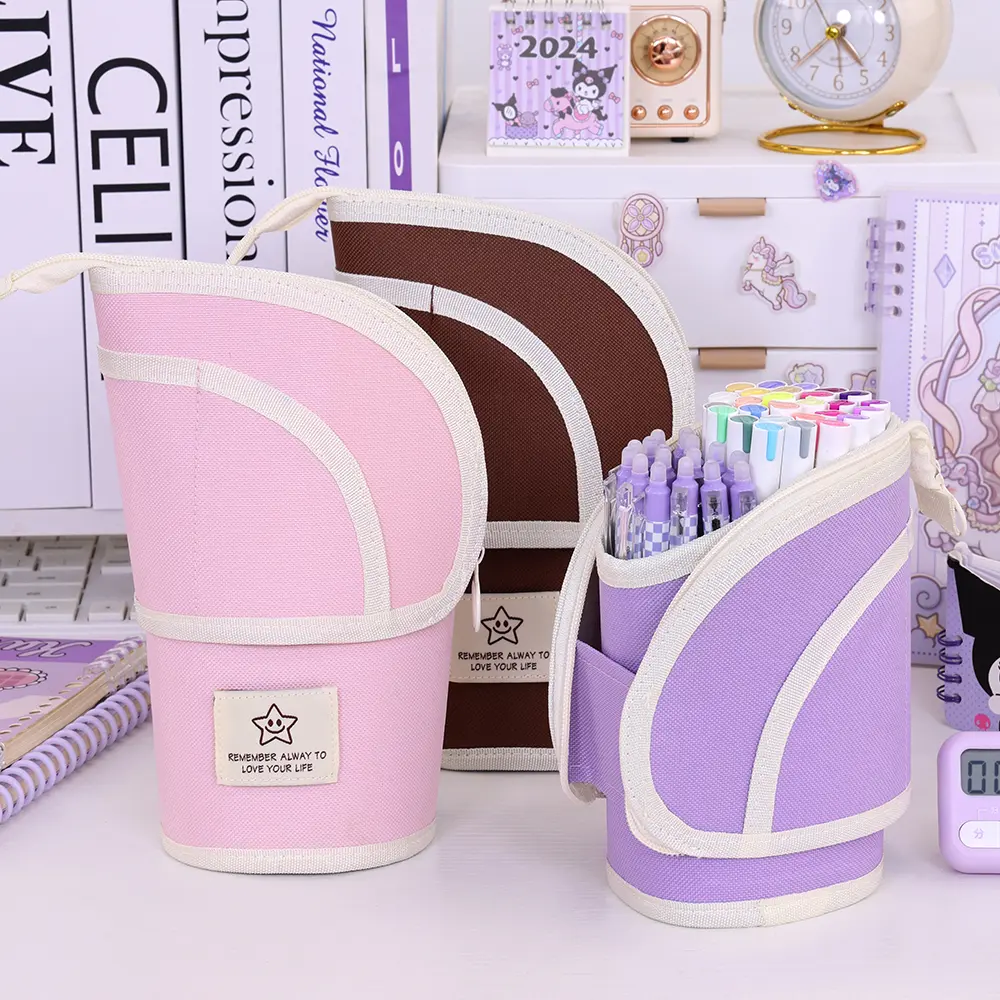 Stand Up Pen Bag Student Stationery Marker Pouch Pencil Holder School Supplies Corduroy Organizer Case Gift for Girls Boy