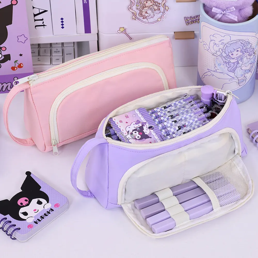 Canvas Triangle Makeup Travel Cosmetic Bag Portable Pencil Case Pouch Student Stationery Organizer Storage Bag