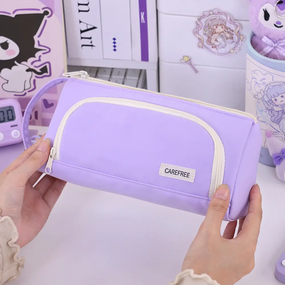 Canvas Triangle Makeup Travel Cosmetic Bag Portable Pencil Case Pouch Student Stationery Organizer Storage Bag