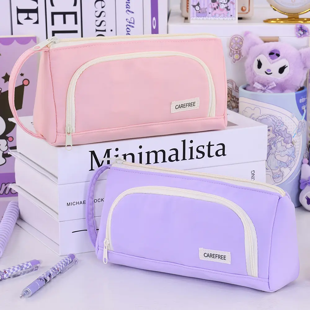 Canvas Triangle Makeup Travel Cosmetic Bag Portable Pencil Case Pouch Student Stationery Organizer Storage Bag