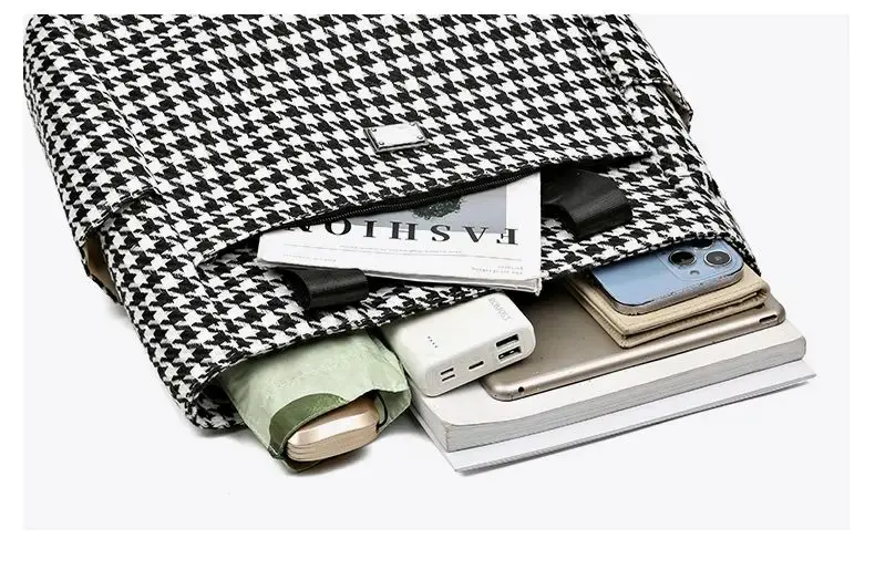 Women's Large Capacity Underarm Bag Fashion Waterproof Tweed Handbag 2024 Houndstooth Tote Bag Multi Pockets Ladies Shoulder Bag