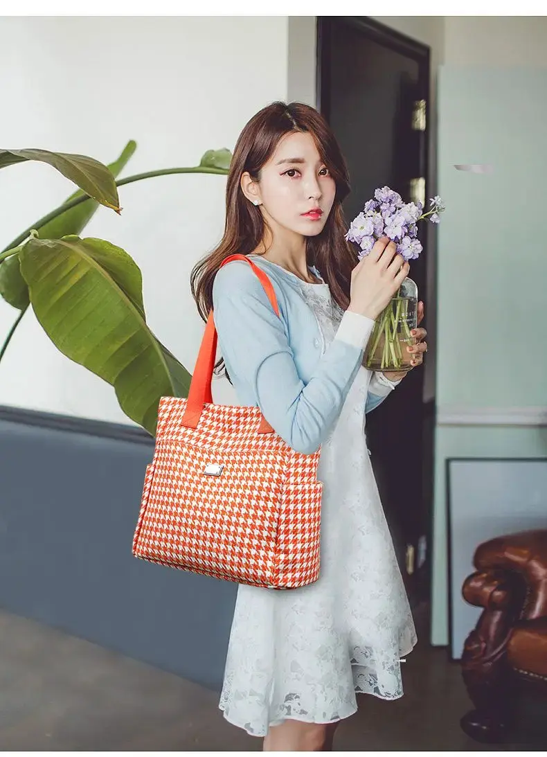 Women's Large Capacity Underarm Bag Fashion Waterproof Tweed Handbag 2024 Houndstooth Tote Bag Multi Pockets Ladies Shoulder Bag