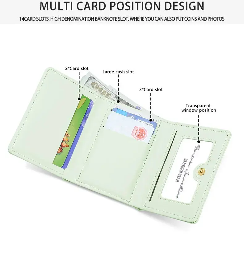 Cute Bear Girls Short Wallets Small Wallet Aesthetic Card Holder Classic Three Fold Purse For Women Student Simple Coin Pouch