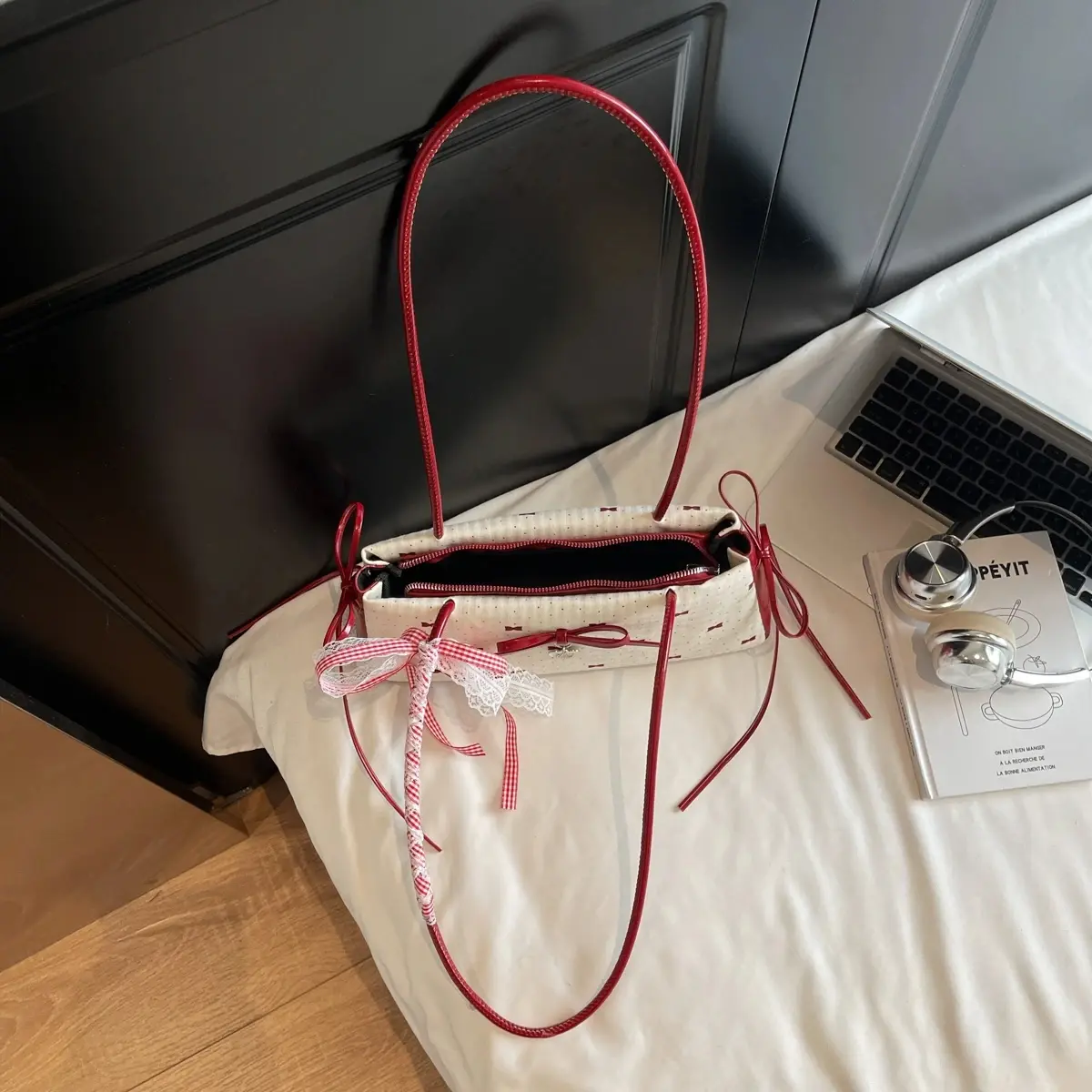 Bow Lace Large Capacity Shoulder Bags Interior Compartment Soft KoreanStyle Y2K Bags for Women Zipper Pu Women's Handbags