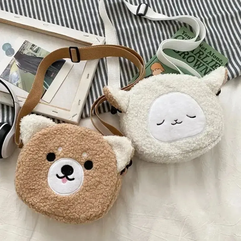Women Plush Bag Japanese Kawaii Cartoon Shoulder Bag Female Crossbody Bag Faux Fur Handbag Small Phone Purses Fluffy Shopper Bag