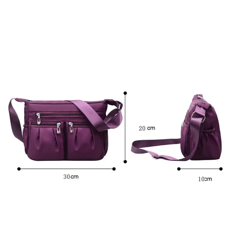 Large Capacity Waterproof Nylon Shoulder Bag Multi-Pocket Crossbody Bag Female Bag Shopping Travel Lady Handbag Leisure Purse