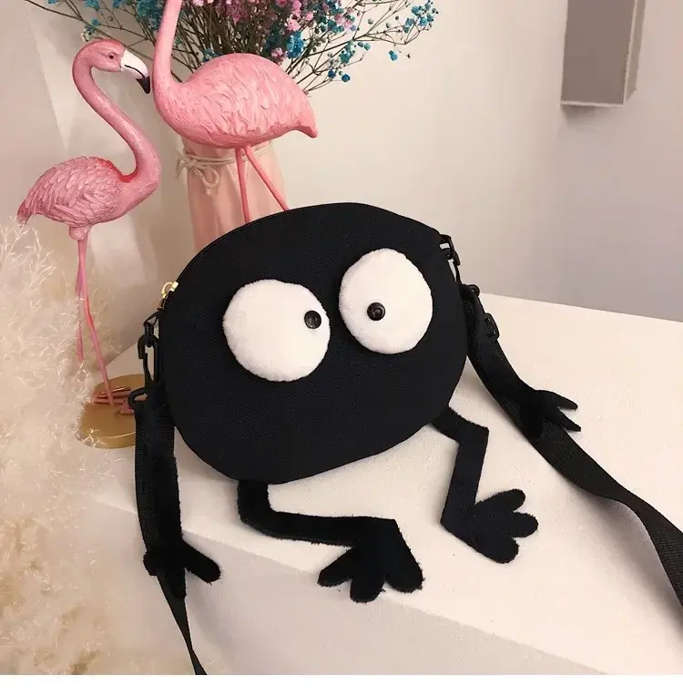 Fashion Big Eyes Canvas Girls Shoulder Bag Cute Black Briquettes Messenger Bag Kids Women Coin Purse Mini Crossbody Handbag