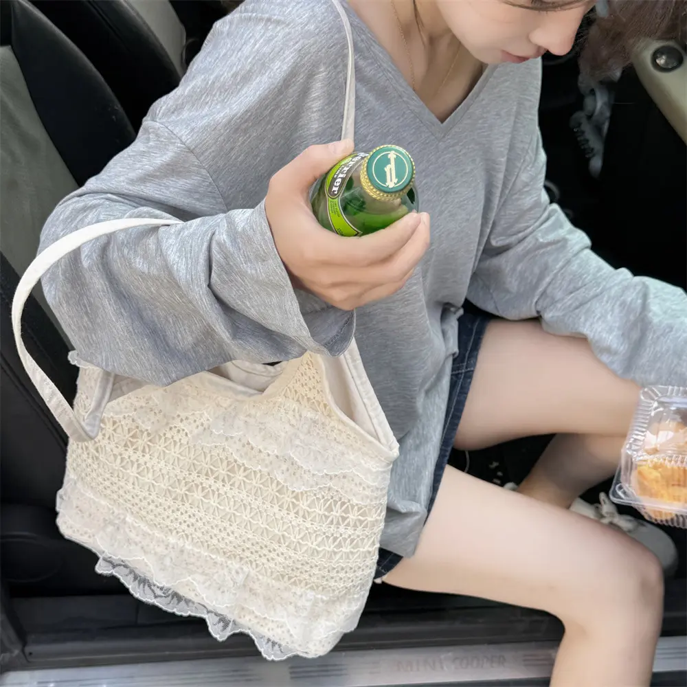 New Summer Casual Vacation Fairy Lace Mesh Tote Bag Underarm Single Shoulder Sling Bag Commuting Women's Handbag Bag