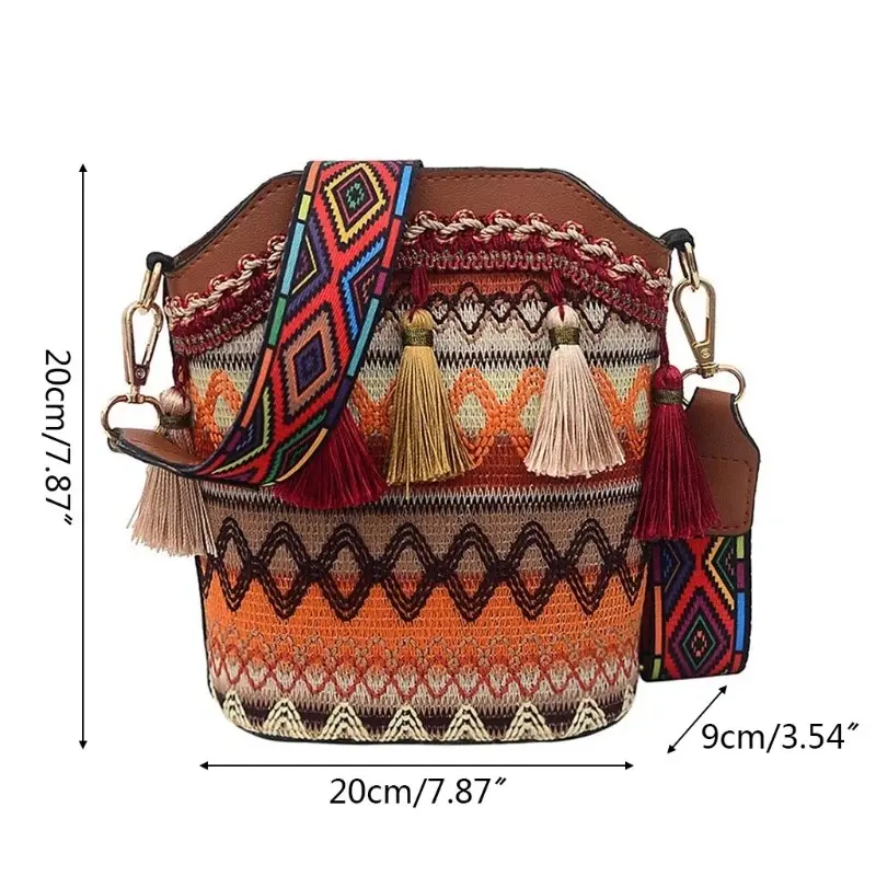 Vintage Ethnic Shoulder Bag Embroidery Boho Hippie Tassel Tote Messenger Beach Crossbody Women Girls Purse Phone Wallet Pouch