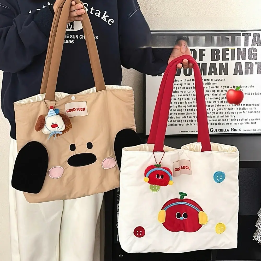 New Women's Shoulder Bag Versatile Commuter Handbag Cute Office Bag Soft Zipper Closure Handbag Embroidered Tote Bag