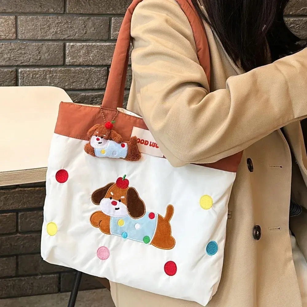 New Women's Shoulder Bag Versatile Commuter Handbag Cute Office Bag Soft Zipper Closure Handbag Embroidered Tote Bag
