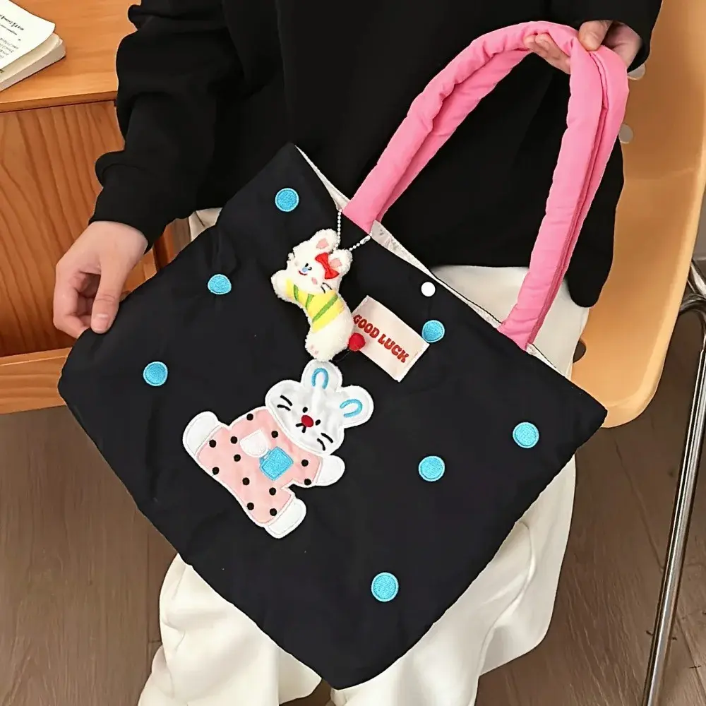 New Women's Shoulder Bag Versatile Commuter Handbag Cute Office Bag Soft Zipper Closure Handbag Embroidered Tote Bag