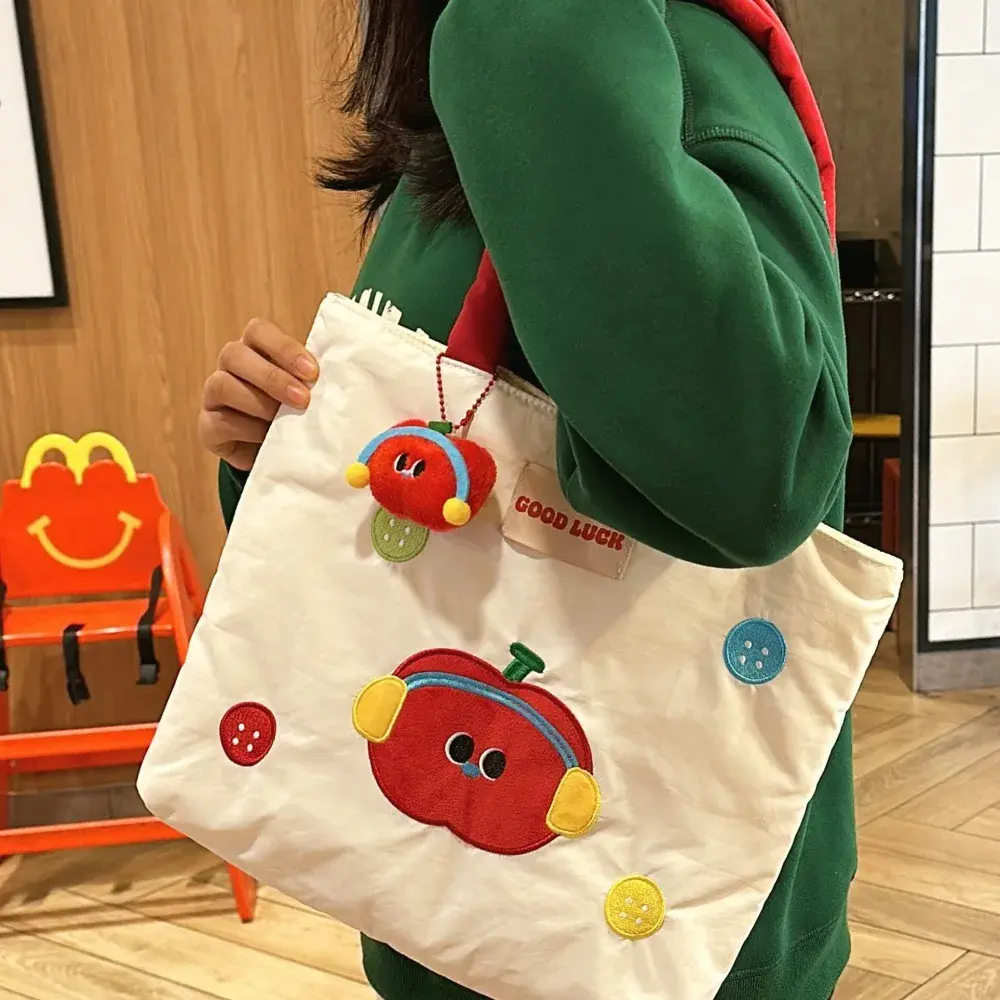 New Women's Shoulder Bag Versatile Commuter Handbag Cute Office Bag Soft Zipper Closure Handbag Embroidered Tote Bag