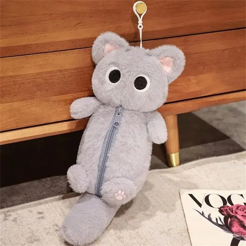 Cartoon Cat Plush Pencil Case Pen Storage Bag Stuffed Animal Siamese Doll Cat Pencil Bag Cute Design Large Capacity Stationery