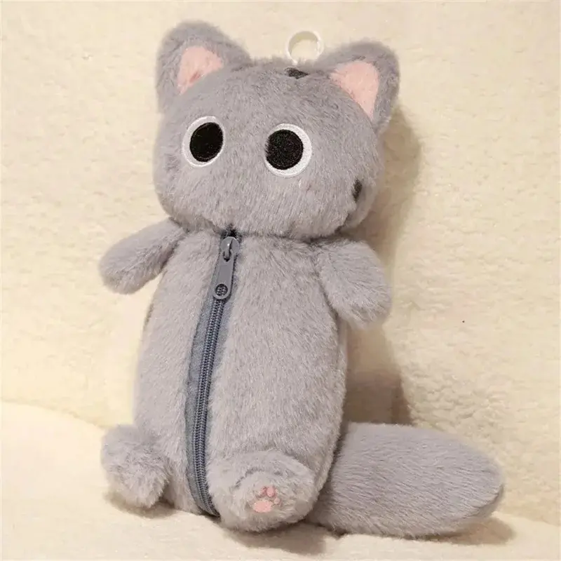 Cartoon Cat Plush Pencil Case Pen Storage Bag Stuffed Animal Siamese Doll Cat Pencil Bag Cute Design Large Capacity Stationery