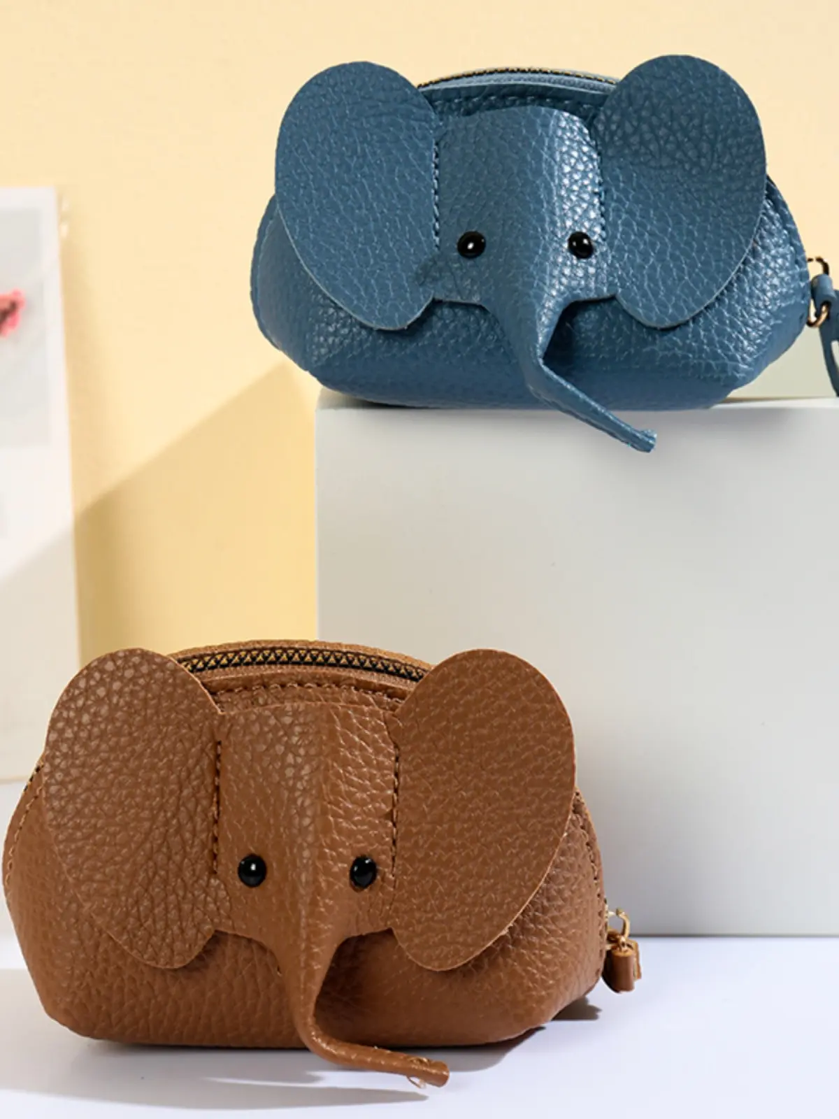 4Pcs Elephant PU Leather Coin Purse Women Small Wallet Purses Mini Simple Zipper Bags Pocket Wallets Coin Key Storage Bag