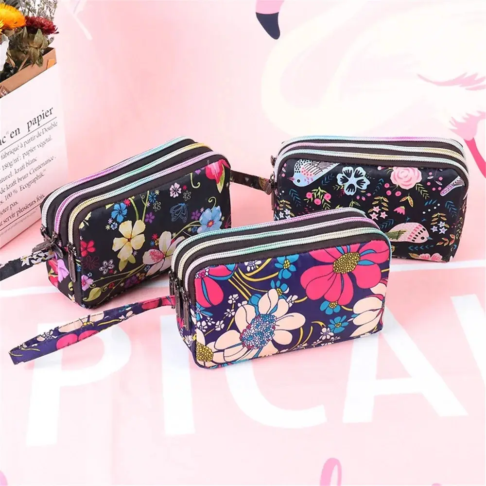 3 Zipper Waterproof Purse Cell Pouch Handbag Wallet Wristlet Bag Women's Fabric Coin Purse Bag Mobile Wallet Clutch Bag