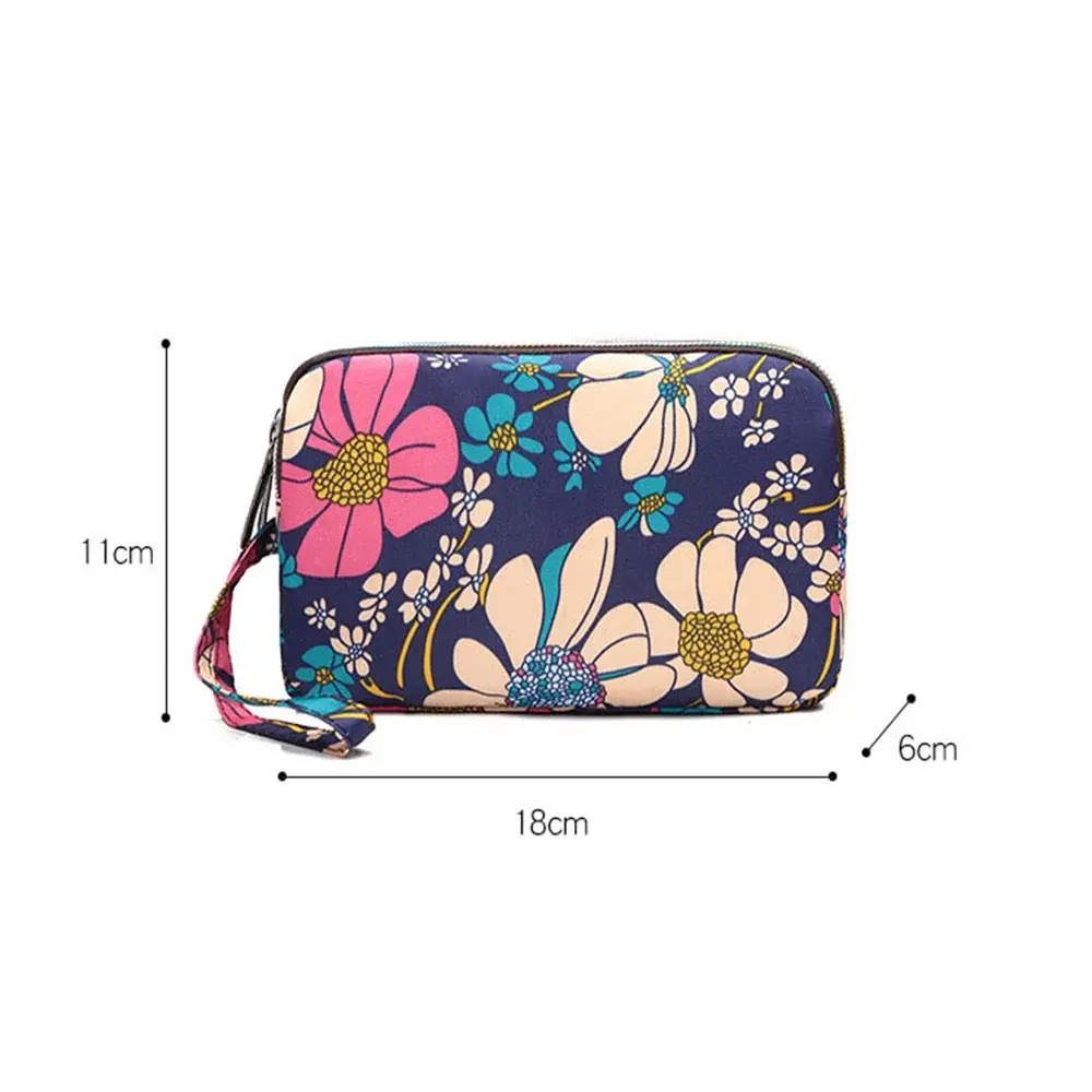 3 Zipper Waterproof Purse Cell Pouch Handbag Wallet Wristlet Bag Women's Fabric Coin Purse Bag Mobile Wallet Clutch Bag