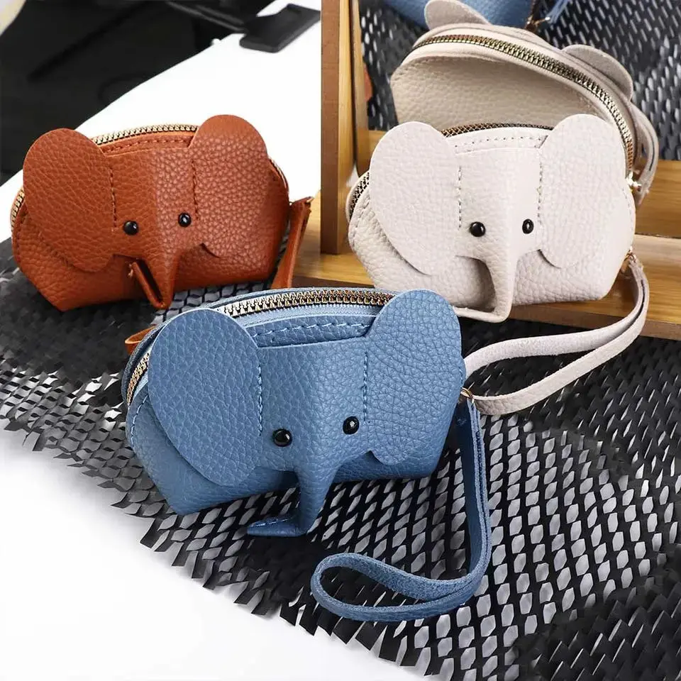 4Pcs Elephant PU Leather Coin Purse Women Small Wallet Purses Mini Simple Zipper Bags Pocket Wallets Coin Key Storage Bag