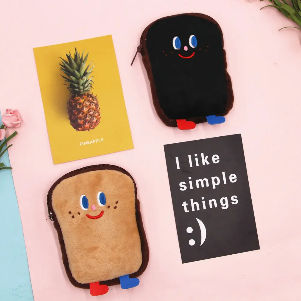 Korean Cartoon Toast Plush Zero Wallet Girl Earphones Sanitary Cotton Sundry Storage Bag Student Cute Small Wallet