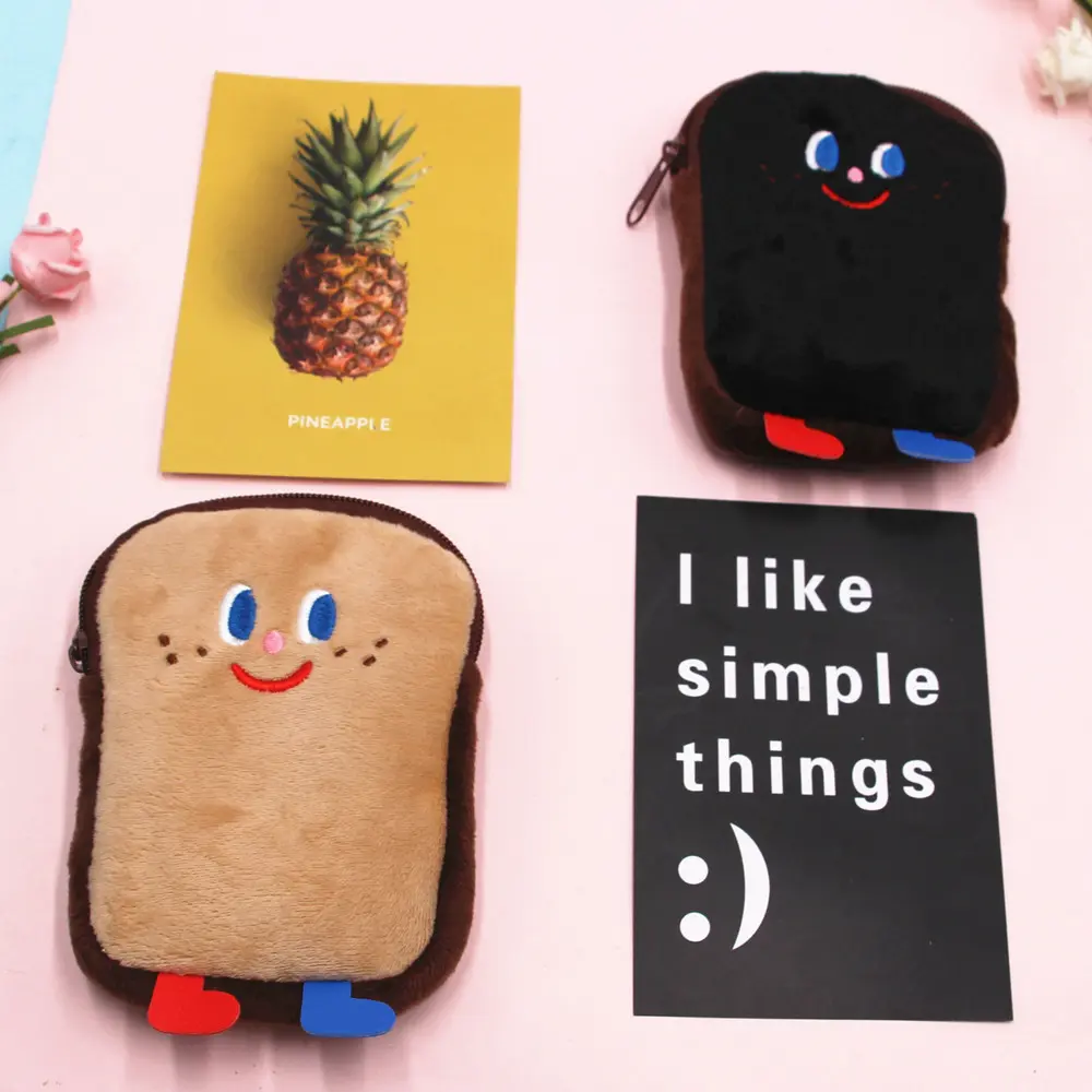 Korean Cartoon Toast Plush Zero Wallet Girl Earphones Sanitary Cotton Sundry Storage Bag Student Cute Small Wallet