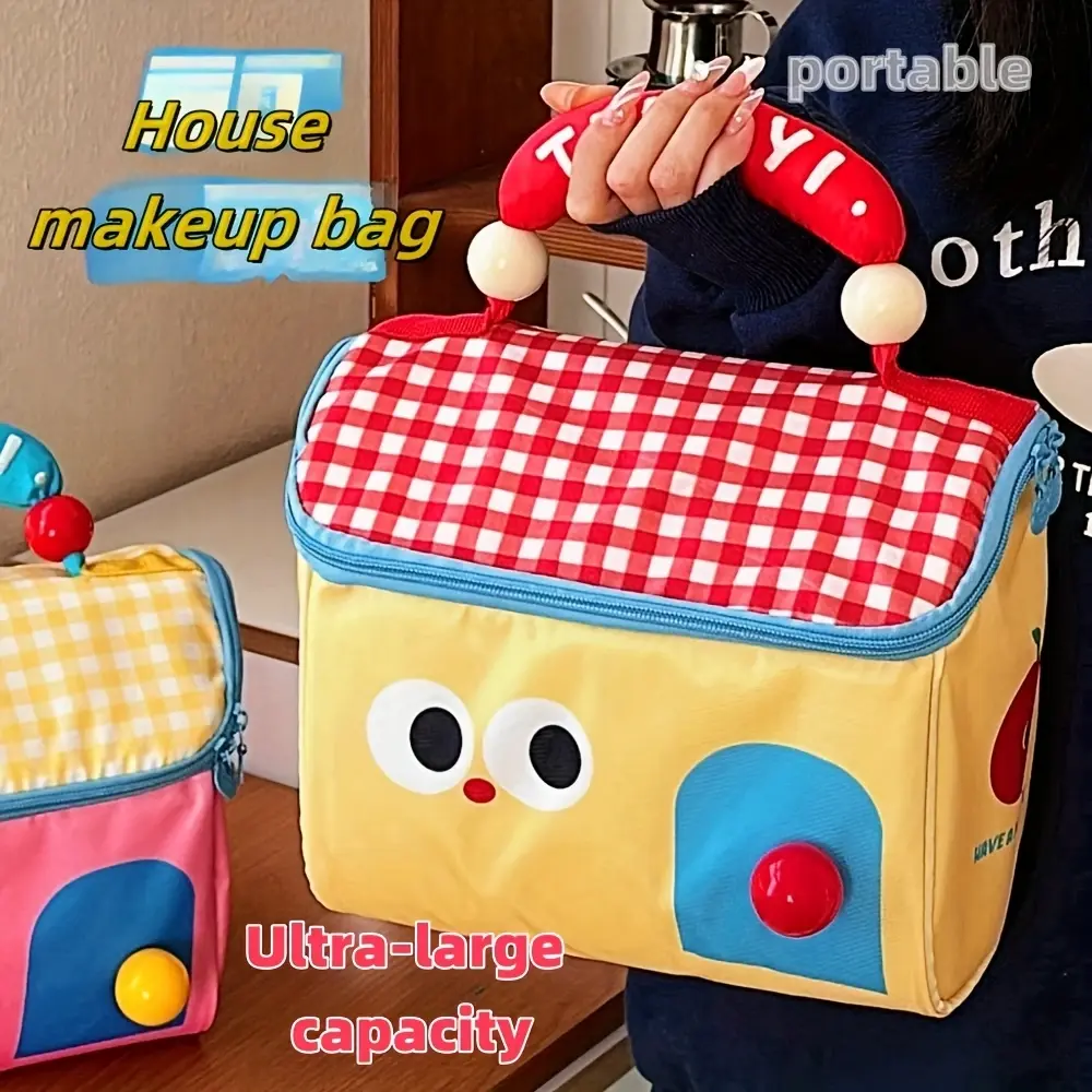 1PC Cute Cottage Makeup Bag Large Capacity Multifunctional Fresh-Keeping Insulated Lunch Box Bag Handbag Beauty Cosmetic Bag