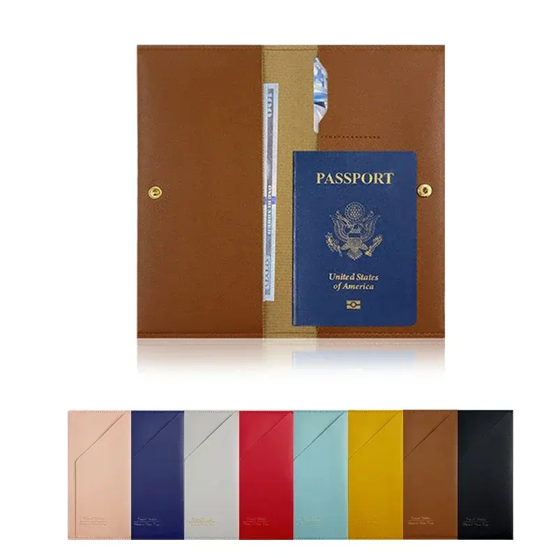 Solid Travel Document Bag Pu Leather Multifunctional Passport Case Ticket Holder Business ID/Credit Card Bags
