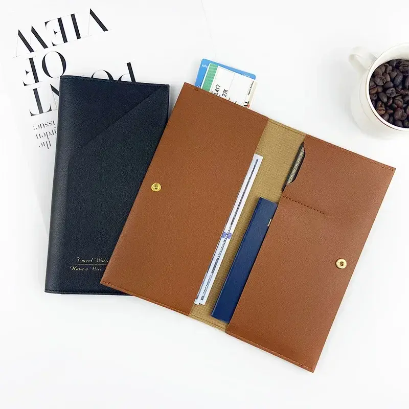 Solid Travel Document Bag Pu Leather Multifunctional Passport Case Ticket Holder Business ID/Credit Card Bags
